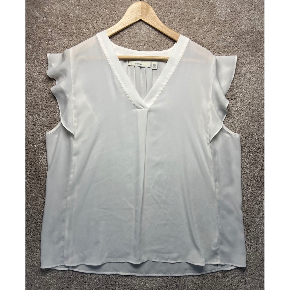 Sejour Ivory Flutter Sleeve V Neck Blouse Top Semi‎ Sheer Womens Plus Size 16W